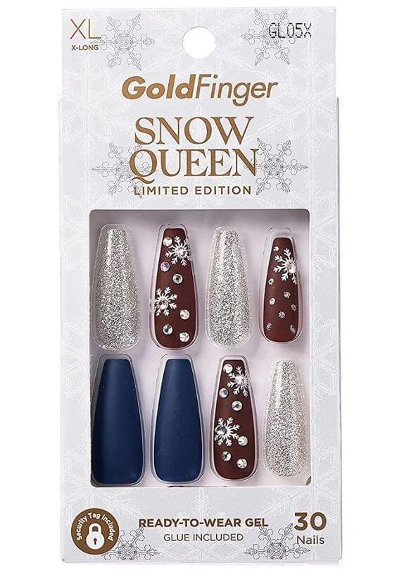 THE 12 BEST SNOWFLAKE NAIL DESIGN IDEAS & PRODUCTS
1. Snowflake Art Deco Fake Nails Deep Brown and Snowflakes Nails