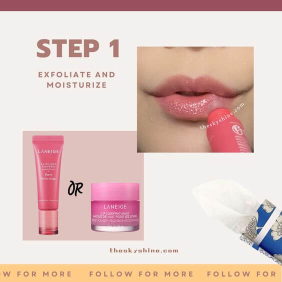 How to Create a Bold Rich Magenta Lip: A Step-by-Step Tutorial Step 1: Exfoliate and Moisturize Before applying lip color, it is essential to prepare your lips properly. Apply a hydrating lip mask to moisturize your lips during 10 minutes and wipe off makeup tissue. 