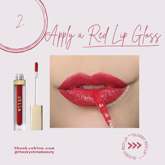 How to Turn Rich Magenta Lips into Glossy Red Lips Tutorial Step 2: Apply a Red Lip Gloss Take a red lip gloss (stila Beauty Boss Lip Gloss in the red), and apply it over your magenta lip color. Make sure to apply it evenly all over your lips and blend it well with the magenta color.