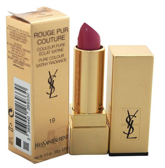 Finding the Perfect Pink Lipstick for Medium Skin Tones, Yves Saint Laurent Rouge Pur Couture Pure Colour Satiny Radiance Lipstick for Women, 19 Fuchsia is recommended to medium skin tones who a wide blend of yellow, blue, and olive undertone.