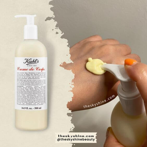 Kiehl's de Corps Body Lotion Review: Lock in moisture for Dry & Dehydrated Skin 1. Texture & Absorption & Scent Kiehl's de Corps Body Lotion’s a very soft, rich creamy texture that applies smoothly and absorbs immediately without feeling sticky.