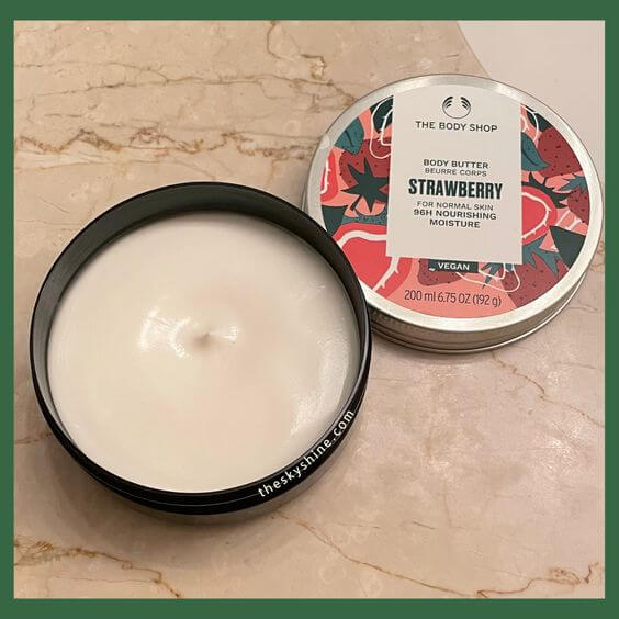 The Body Shop Strawberry Body Butter Review: Sweet Treat for Healthy Skin 4. Ingredients (2023) Cocoa Butter, shea butter, Strawberry Seed Oil & Juice Extract