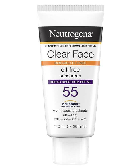 The 3 Best Sunscreens for Under Makeup for Oily Skin in Summer Neutrogena Clear Face Liquid Lotion Sunscreen won’t clog pores, making it ideal for oily skin. It also has a matte finish and is oil-free.