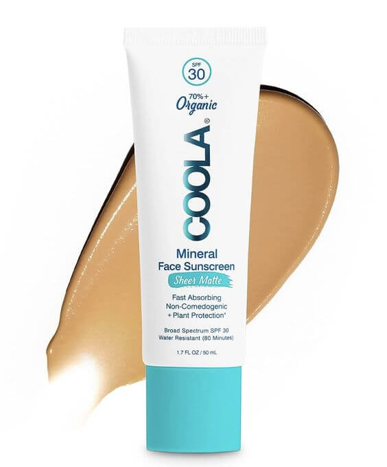 Combination Skin Savior: The 4 Best Tinted Sunscreens COOLA Mineral Sunscreen SPF 30 Matte tint   is perfect for combination skin. It provides a silky matte finish all day with fragrance free.