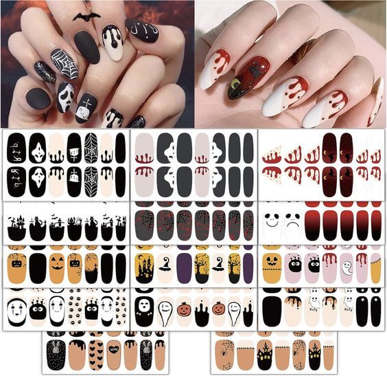7 Best Halloween Blood Nails 2. Gel Nail Strips Ghost And Bleeding  TailaiMei Halloween Nail Wraps Stickers  feature realistic ghost and blood drip designs that create a chilling effect on your nails