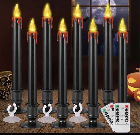 YAUNGEL Halloween Candles, 8PACK Black Flameless LED Candles Halloween Lights 3. Pros and Cons Pros: Realistic, Appearance, Flickering Flame Effect, Remote Control, Timer Function, Includes instructions, Safe for Use Around Children and Pets, Rubber Suction Cup for Easy Placement on Windows or Mirrors