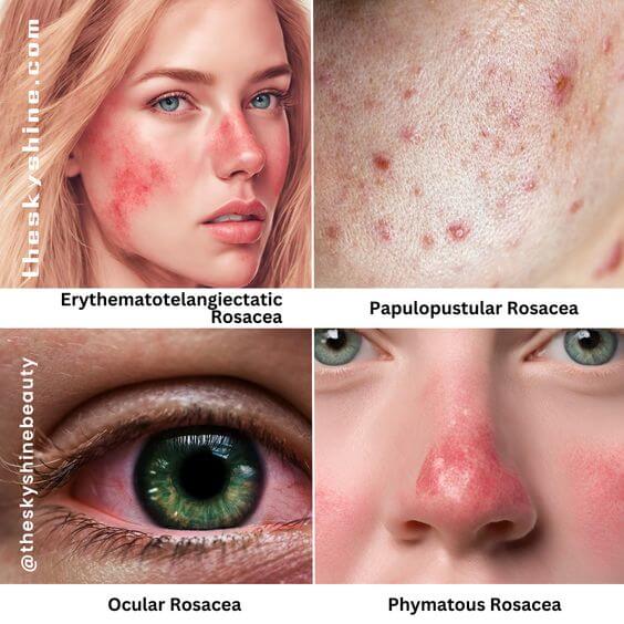 Understanding Rosacea: A Comprehensive Guide to Its Four Types 2. Four Types Of Rosacea 
Erythematotelangiectatic Rosacea, Papulopustular Rosacea, Ocular Rosacea, Phymatous Rosacea
