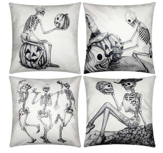 The 5 Best Halloween Throw Pillow Covers, Skeleton Skull With Pumpkin
This set of 4 decorative throw pillow cases are perfect for Halloween enthusiasts who love a good fright. 
Jetec 4 Pieces Halloween Throw Pillow Cover Skeleton Skull 