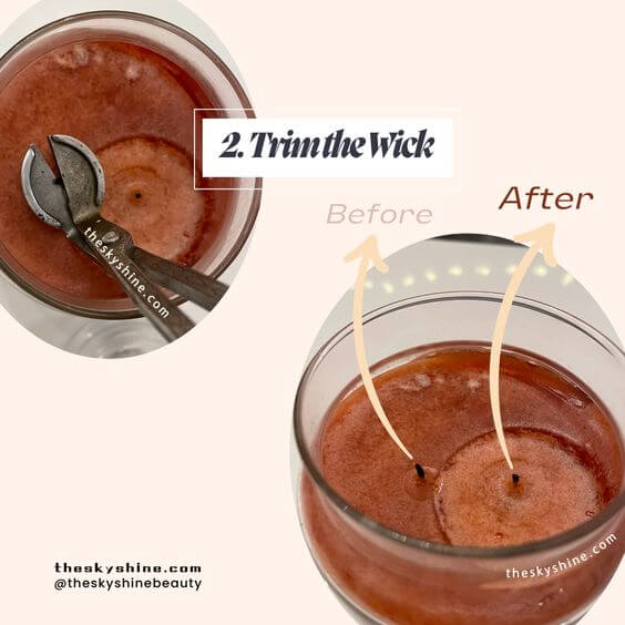 A Guide on How to Use Large Candles 2. Trim the Wick 
A well-maintained wick is key to a clean and even burn. Before lighting, trim the wick to ¼ inch. This helps the candle last longer