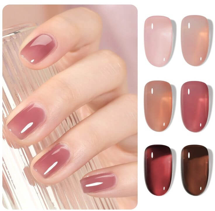 Best 6 Red Gel Nail Polishes That Will Make You Stand Out 1. GAOY 'Rose Garden'  The GAOY gel nail polish set includes a clear red color that provides a glossy, glass-like finish, instantly transforming your nails into captivating accessories. 
GAOY Rose Garden Jelly Gel Nail Polish of 6 Transparent Nude Red Pink Brown Colors 