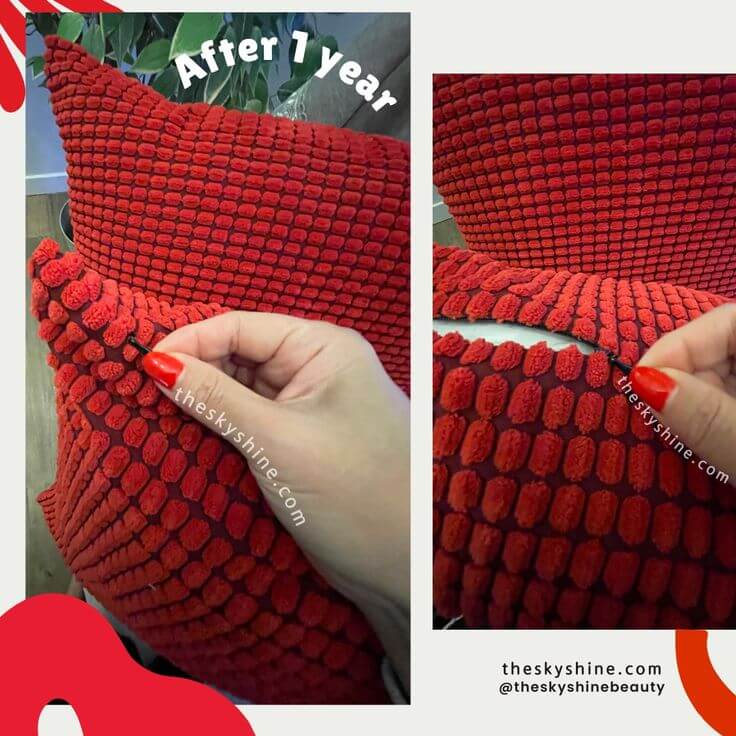 A Review of the Mernette Cushion Cover in Red: A Blend of Quality and Elegance 1. The Material & Quality This is a very soft and high-quality product. I purchased it in December 2022 and have been using it interchangeably with other cushion covers. There are no lint and no damage to the zipper. The softness is maintained, and even though it’s red, there’s no color bleed when washing, so there’s no burden to wash it in hot water with white clothes.