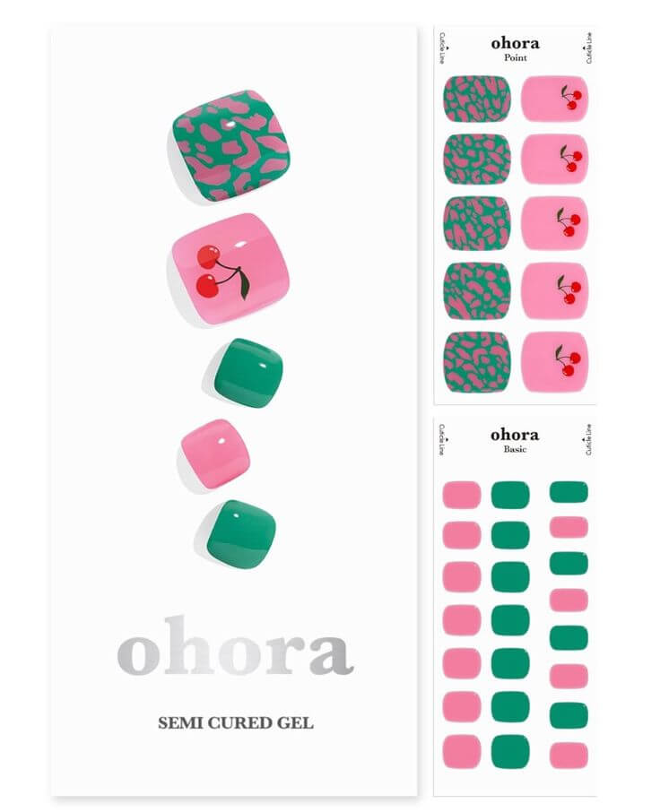 Cherry Bliss for Your Toes: The 3 Best Cherry Ohora Gel Pedicure Strips P Pink Cherryz: This  gel pedicure strip full of green and pink with a cherry theme provides a vibrant and more fashionable look
ohora Semi Cured Gel Nail Strips (P Pink Cherryz)