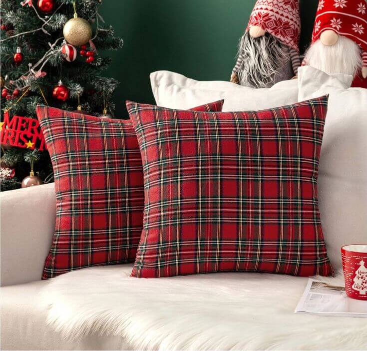 Top 5 Christmas Red & White Decor Pillow Covers to Brighten Your Home
4. Classic Decorative Scottish Tartan Plaid Cushion Transform your home into a classic dreamscape with the pillow cover. Featuring a delightful mix of red and green stripes, this cover exudes sweetness and holiday charm.
MIULEE Christmas Set of 2 Scottish Tartan Plaid Throw Pillow Covers