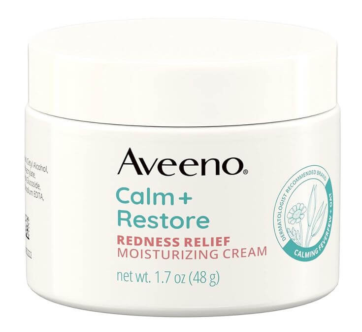 Navigating Skincare: The 5 Best Green Tea Moisturizers for All Skin Types  is a mild cream that contains green tea. It’s known for its soothing, hydrating properties and redness relief.
Aveeno Calm + Restore Redness Relief Moisturizing Cream