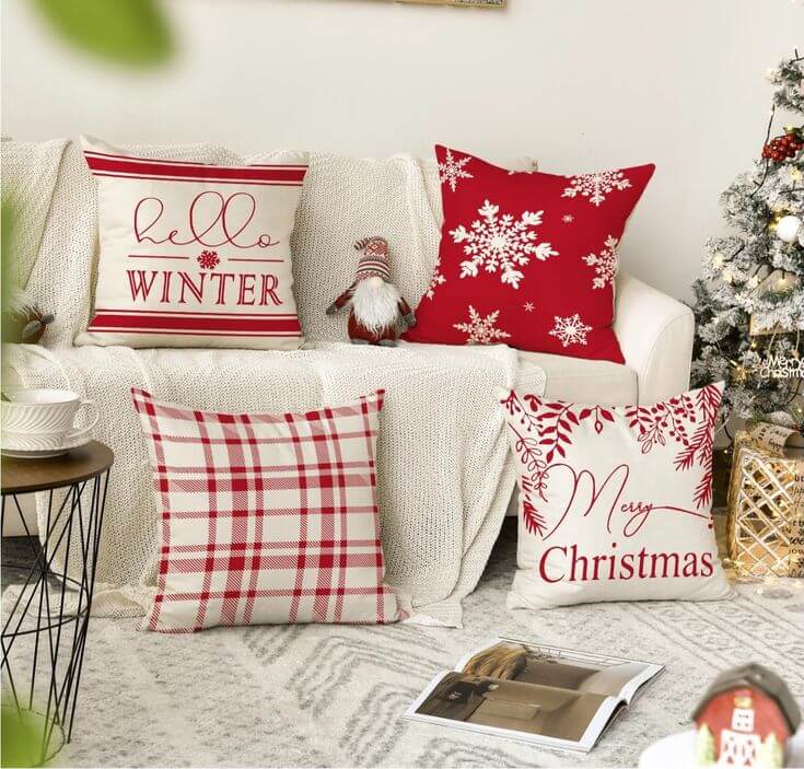 Top 5 Christmas Red & White Decor Pillow Covers to Brighten Your Home 3.  Sweet and Festive Winter Embrace the cozy and inviting aesthetic of winter with this pillow cover. Adorned with buffalo plaid and snowflake patterns in red and white, this cover brings a touch of sophistication to your home. 
AVOIN colorlife Merry Christmas Hello Winter Buffalo Plaid Snowflake Red Throw Pillow Cover, 20 x 20 Inch