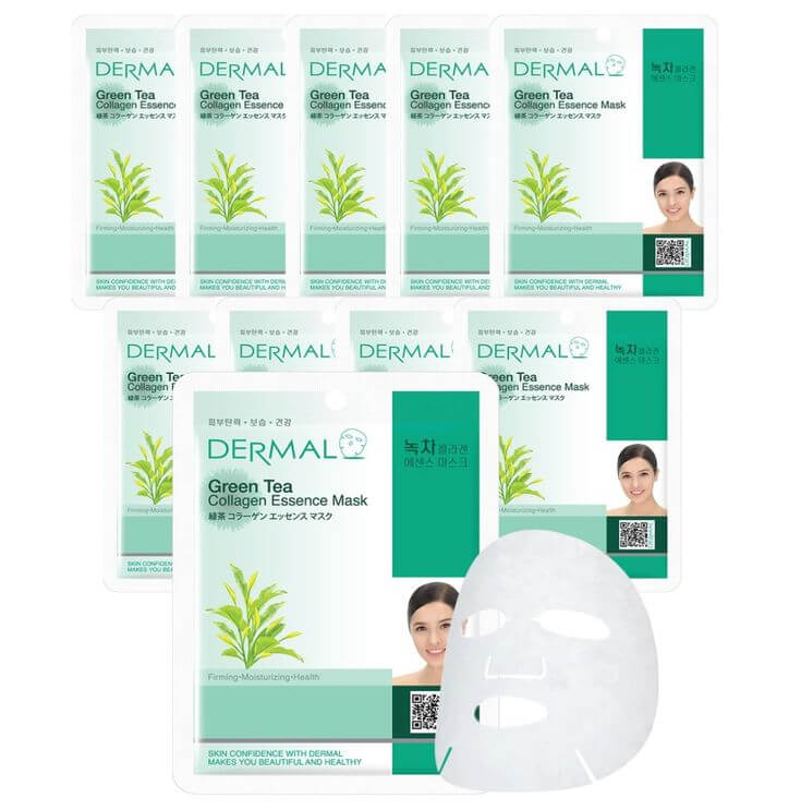 5 Best Green Tea Sheet Mask Packs for Glowing Skin 1. Ideal For Oily Skin Types This DERMAL mask provides a smooth and plump feeling to the skin and revitalizing the skin with its rich green tea Collagen essence.
DERMAL Green Tea Collagen Essence Facial Mask Sheet 23g Pack of 10