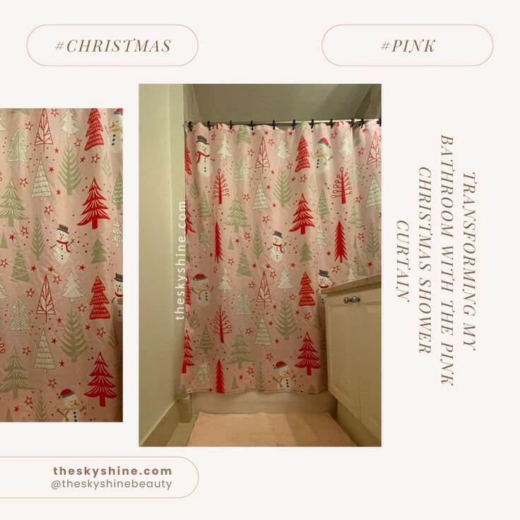My Review of the Pink Christmas Shower Curtain from Temu 4. Conclusion I have been using this pink Christmas shower curtain for about 3 weeks and it has been able to extend the festive atmosphere to the bathroom. Even when used in a small bathroom, it doesn’t make the space feel cramped at all. I recommend it to those who want to create a Christmas atmosphere throughout their home during Christmas. 