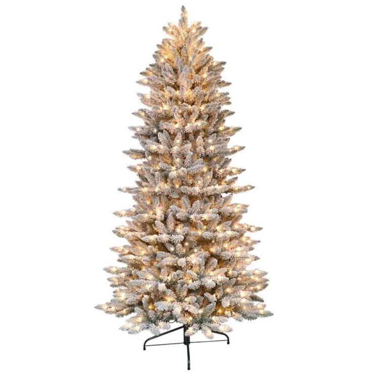 The 5 Best Indoor Artificial Christmas Trees 4. Faux Snow Accents for Indoor Winter Charm  Adorned with faux snow accents, this tree brings the magic of a snowy landscape into your living space. This tree is pre-strung with 350 clear lights, eliminating the need for climbing ladders to string lights and saving decorating time.
Puleo International 6.5 Foot Pre-Lit Slim Flocked Fraser Fir Artificial Christmas Tree with 350 Clear Lights, Green