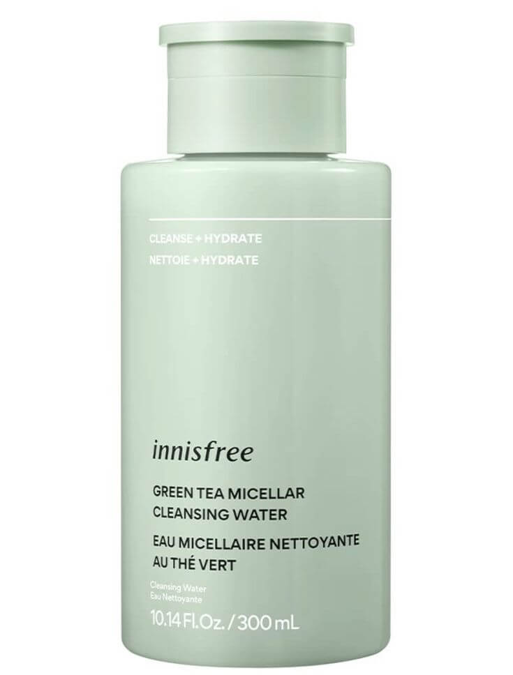 The Top 3 Korean Green Tea Cleansing Waters for Sensitive Skin 1. Innisfree Infused with Jeju green tea extract, this cleansing water from Innisfree gently removes impurities and light makeup.
innisfree Green Tea Hydrating Micellar Cleansing Water