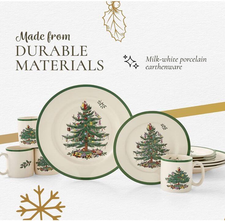 The 5 Best Christmas Dinnerware Sets of the Season 2. Classic Holiday Charm Bring timeless elegance to your Christmas table with the Classic Holiday Charm dinnerware set. Its popularity stems from its delicate appearance, coupled with the convenience of being microwave and dishwasher safe, making it perfect for both use and cleaning.
Spode Christmas Tree 12 Piece Dinnerware Set | Service for 4 | Dinner Plate, Salad Plate, and Mug | Made of Fine Earthenware | Microwave and Dishwasher Safe