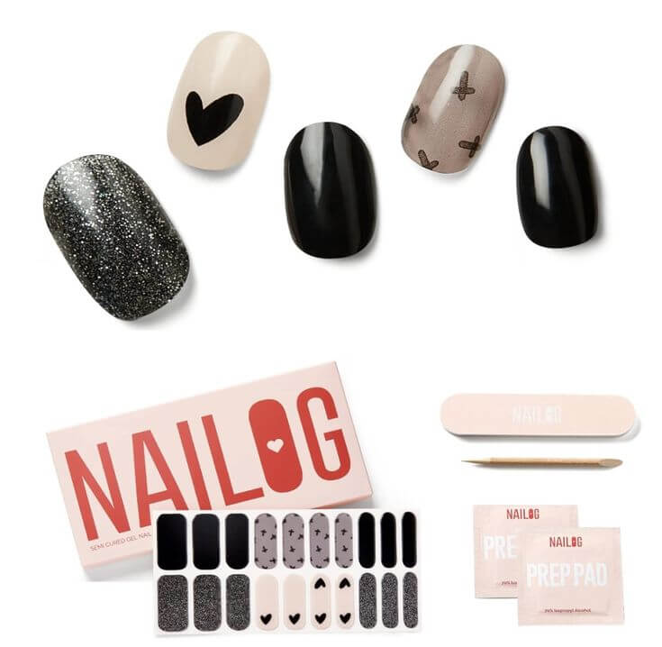 Fall in Love with These 3 black Heart Gel Nail Strips 3.  Black Little Heart The ‘Black Little Heart’ is for the true romantic at heart, featuring bold black hearts on a cream base with a variety of black for a classic, sophisticated look. 
NAILOG Semi Gel Nail Strips Black Little Heart