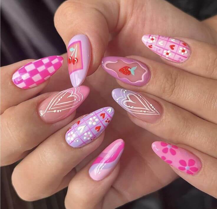 The Top 5 Heart-Shaped Press-On Nails for a Romantic Look 3. GGDECA - Pink Almond Fake Nails This combines various pink hues with delicate heart patterns, featuring strawberry, cherry, and flower designs.
GGDECA Valentine's Day Medium Press on Nails Pink Almond Fake Nails With Strawberry Heart Cherry Flower Pattern Design Acrylic Nails Glossy Full Cover Glue on Nails Cute Stick on Nails for Women 24Pcs