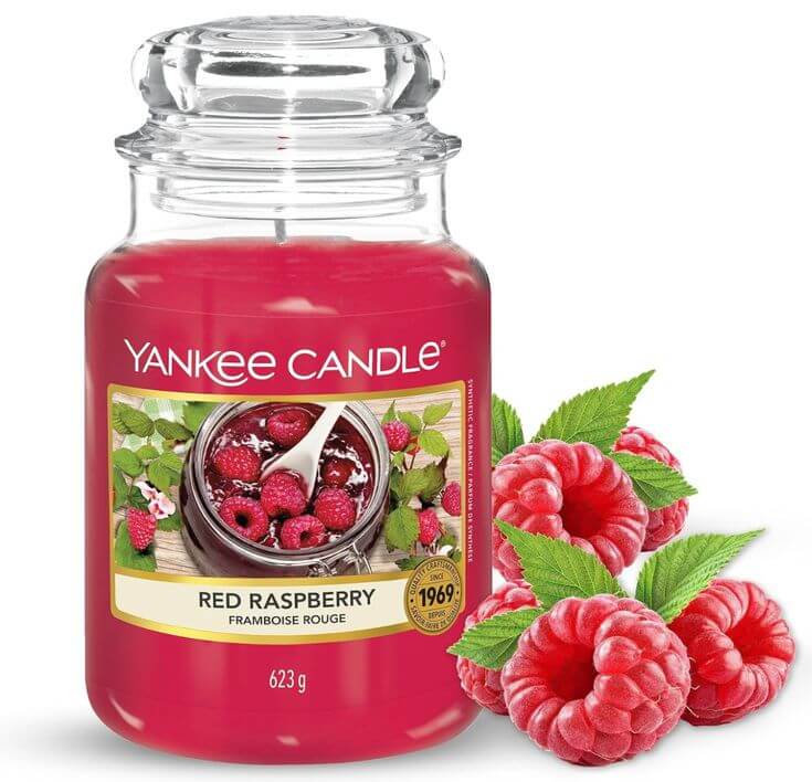 5 Best Romantic Candles to Set the Mood 4. Yankee Candle - Red Raspberry This infuses the tangy essence of delicious scents of ripe, rosy red raspberries with a hint of sweetness, adding a fresh and fruity sweet aroma to your romantic setting. 
Yankee Candle Red Raspberry Scented, Classic 22oz Large Jar Single Wick Candle, Over 110 Hours of Burn Time