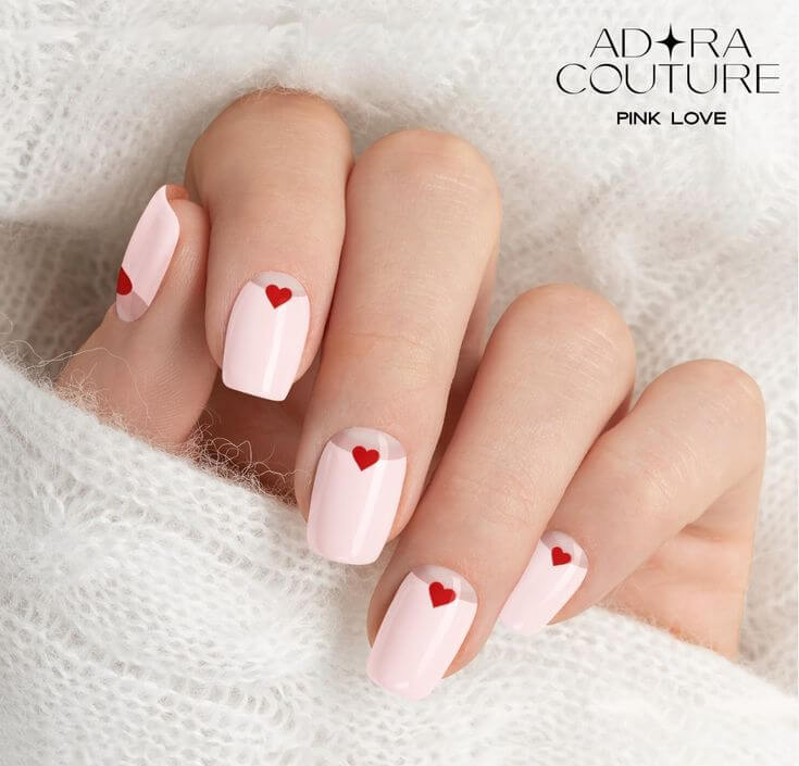 Top 6 Red Heart Gel Nail Strips for a Romantic Look 5. Pink Love The ‘Pink Love’ design is perfect for those who love a minimalistic design, featuring tiny red hearts on a pink base.
Adora Couture Semi Cured Gel Nail Strips Valentine Valentine Nail Wraps | Gel Nail Kit with Uv Light Required (Pink Love)