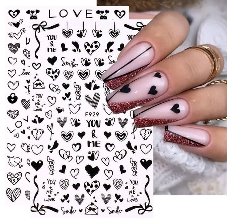 Fall in Love with These 3 black Heart Gel Nail Strips
FUMIHIT 8 Sheets 3D Heart Nail Art Stickers Hearts Nail Decals Self-Adhesive Black White Heart Love Nail Stickers