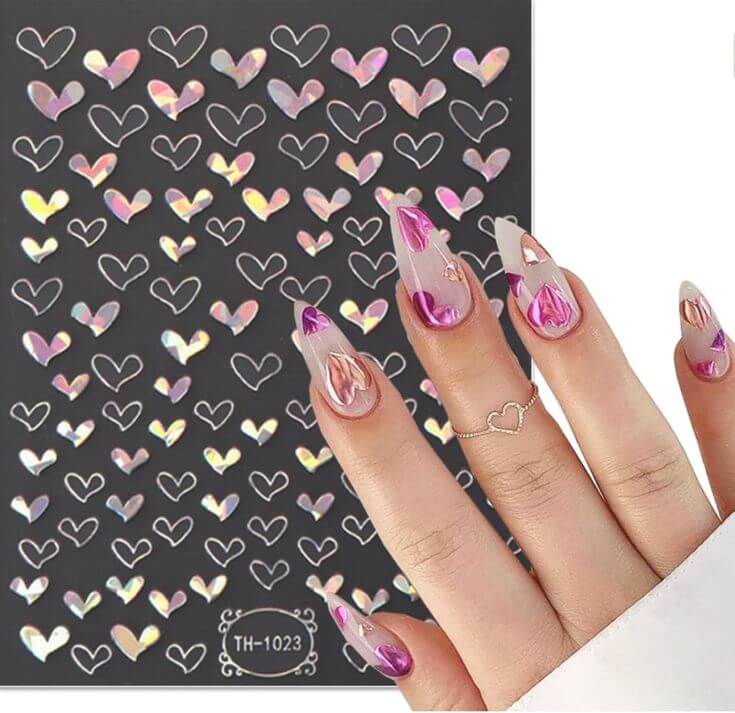 5 Must-Have Glossy Pink Heart Nail Products for Nail Art Lovers
PDFADSK 6 Sheets Valentine's Day Nail Art Stickers Heart Nail Stickers