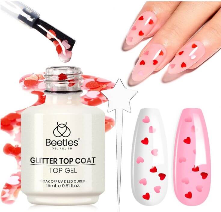 5 Must-Have Glossy Pink Heart Nail Products for Nail Art Lovers
beetles Gel Polish 15ML Clear Pink Color Gel Top Coat With Pink & Red Heart Shape Glass Polish Soak Off UV No Wipe Gel Top Coat Reflective Glitter