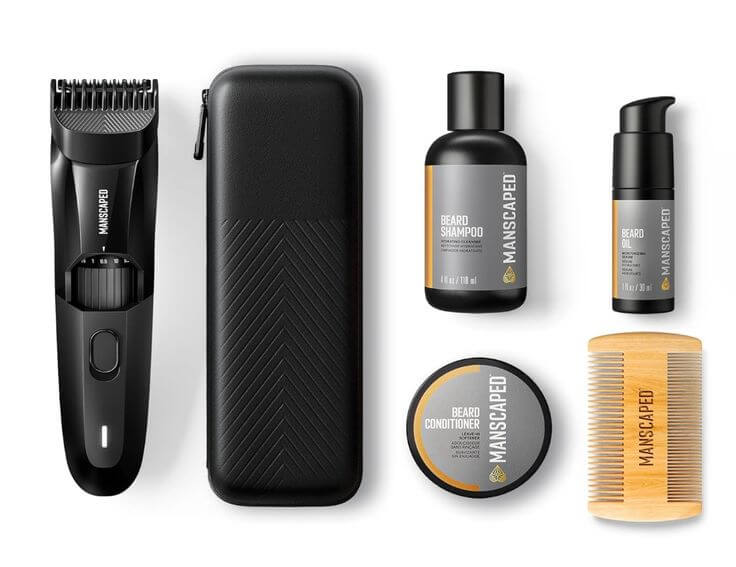 5 Valentine’s Day Gifts He’ll Actually Use and Love 2. Premium Beard Grooming Kit For your loved one’s healthy, glossy beard, consider the MANSCAPED® The Beard Hedger™ Advanced Kit. This comprehensive kit includes a premium precision beard and mustache trimmer, hydrating shampoo, softening conditioner, moisturizing oil, and a facial hair comb. 
MANSCAPED® The Beard Hedger™ Advanced Kit Includes Our Premium Precision Beard & Mustache Trimmer, Hydrating Shampoo, Softening Conditioner, Moisturizing Oil & Facial Hair Comb