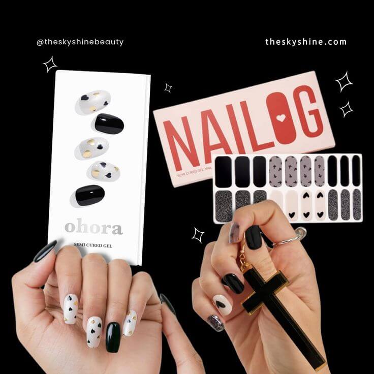 Fall in Love with These 3 black Heart Gel Nail Strips