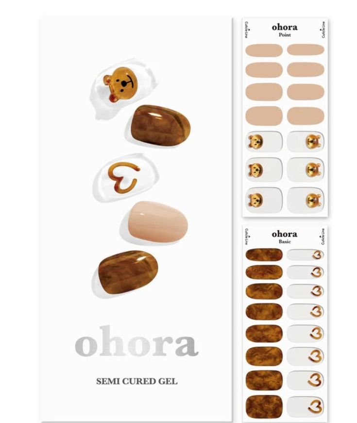 Adore Your Nails: Top 5 Ohora Heart Gel Nail Strips 4. N Caramel Bear This set offers a softer and cute bear look with brown hearts on a translucent base for everyday wear.
ohora Semi Cured Gel Nail Strips N Caramel Bear