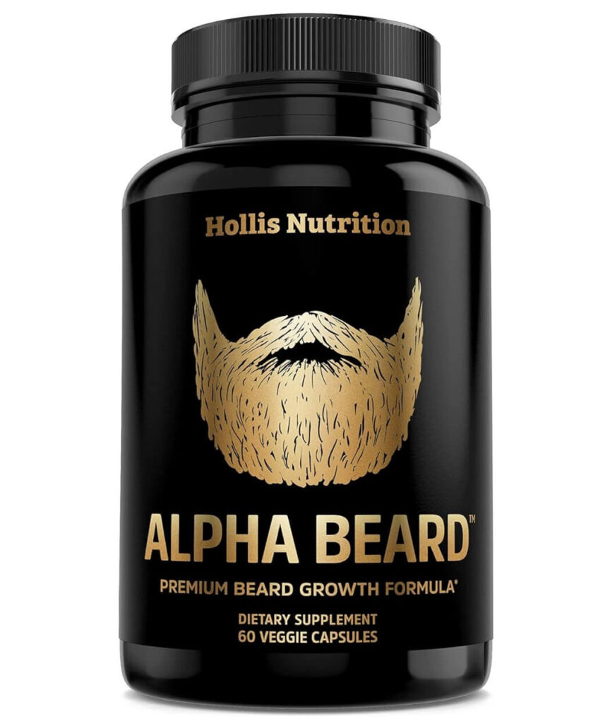 Beard Goals: Discover the Top 3 Growth Products for Fuller Facial Hair 3. Beard Supplements Dietary supplements containing essential vitamins and minerals for hair growth can support fuller facial hair from within. 
Hollis Nutrition ALPHA BEARD Growth Vitamins