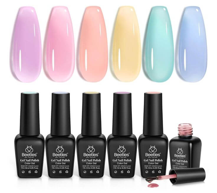 Spring Blooms: The 5 Must-Have Gel Nail Polish Kits 5. Candy Jelly  – Gel Polish 6 Colors Set The Beetles kit is perfect for those looking for a transparent color shade like glass, featuring a range of spring colors and user-friendly application
beetles Candy Jelly Gel Polish Spring 6 Colors Set 