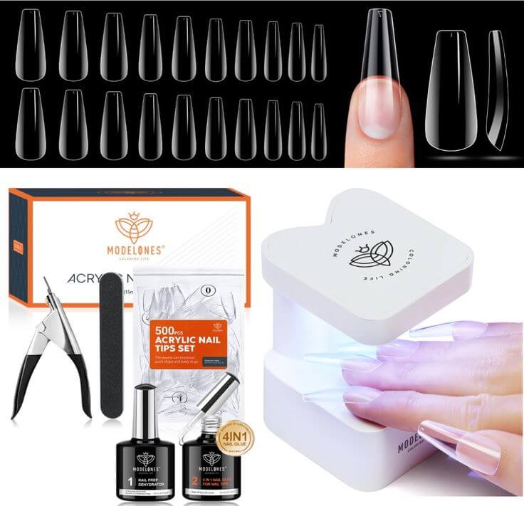 Light Up Your Manicure: Modelones’ Top UV LED Nail Lamps 1. 8W Mini Finger LED/UV Nail Meow Lamp  Get the look: Coffin Gel Nail Extension Kit
Modelones Nail Tips and Glue Gel Kit, Gel x Nail Kit 4 in 1 Nail Glue Gel, Ultra-Portable LED Nail Lamp, with 500Pcs Coffin Nail, Nail Prep Dehydrate
