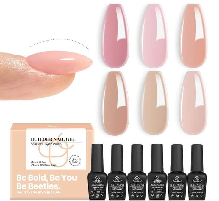In the Pink: The 5 Most Stunning Clear Nude Gel Polishes 4. Beetles Nude Gel Nail in Pink and Brown The Beetles Nude Gel Nail set features a soft, blush pink and brown with a translucent finish, making it a good match for rhinestone nail art.
Beetles Gel Nail Polish 6 Colors Builder Nail Gel 8 in 1 Strengthener Gel Clear Builder Nude Pink Brown Hard Gel Extension Base Nail Gel Rhinestone False Nail Tips Glue Nail Art Design