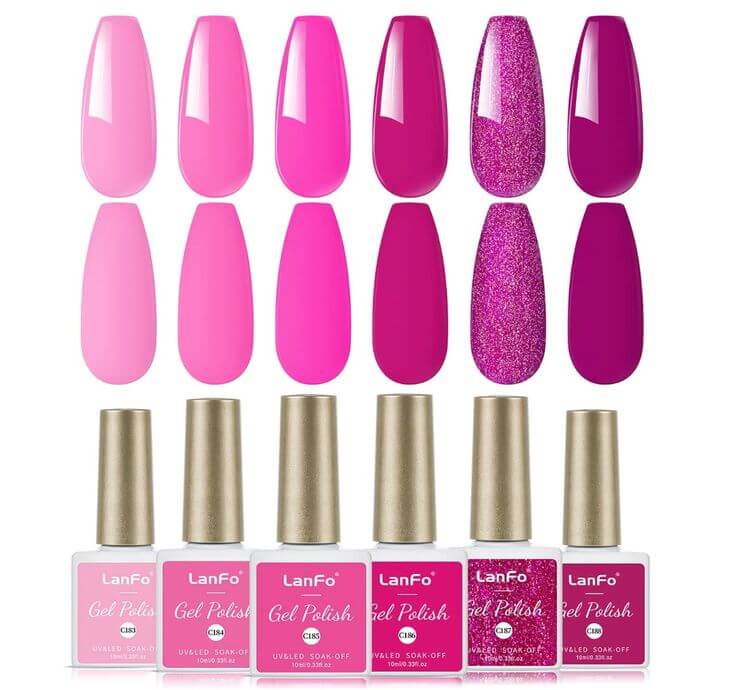 Summer Lovin’: The 5 Must-Have Gel Nail Polish Kits for Sun-Kissed Nails 4. Hot Pink - 6 Colors Gel Polish Set The LanFo gel nail polish kit stands out with its range of playful summer pink colors.
LanFo Gel Nail Polish Set, Hot Pink Dark Purple Gel Polish Glitter for Spring Summer 