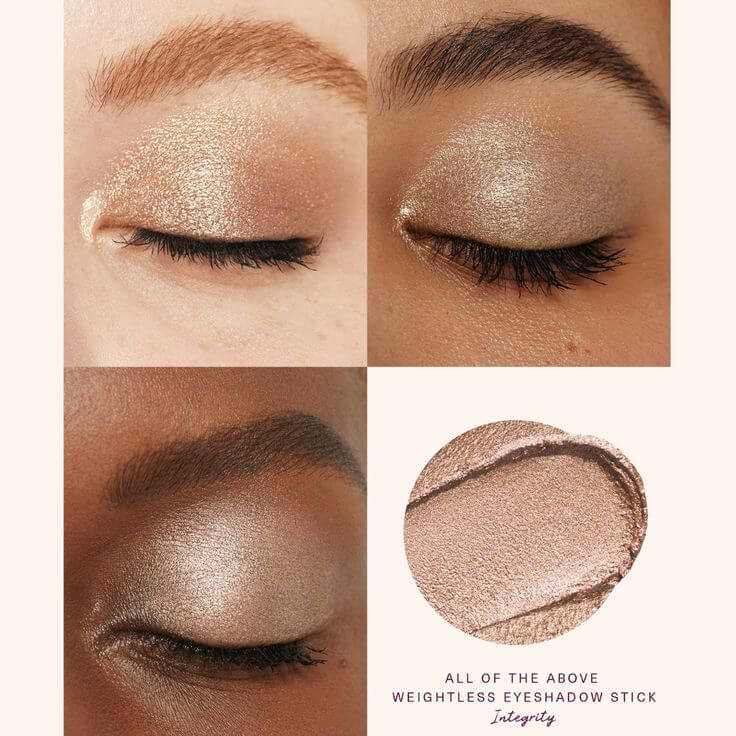 The Best Champagne Eyeshadows for Your Skin Tone 2. For Medium Skin This soft, shimmery champagne offers a subtle glow, ideal for medium skin tones. And, It’s perfect for highlighting the inner corners.
Rare Beauty All of the Above Weightless Eyeshadow Stick in Integrity
