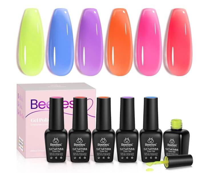 Summer Lovin’: The 5 Must-Have Gel Nail Polish Kits for Sun-Kissed Nails 3. Gummy Candy - 6 Colors Gel Polish Set Beetles offers a trendy and affordable solution with a variety of bright summer jelly gel colors. 
Beetles Gummy Candy  6 Colors Gel Polish Set