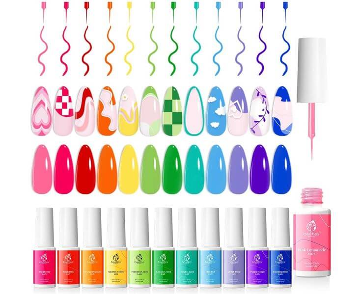 Summer Lovin’: The 5 Must-Have Gel Nail Polish Kits for Sun-Kissed Nails 5. Rainbow Pastel - 12 Colors Gel Liner Polish Set
Beetles Gel Liner Nail Polish 12 Set Rainbow 