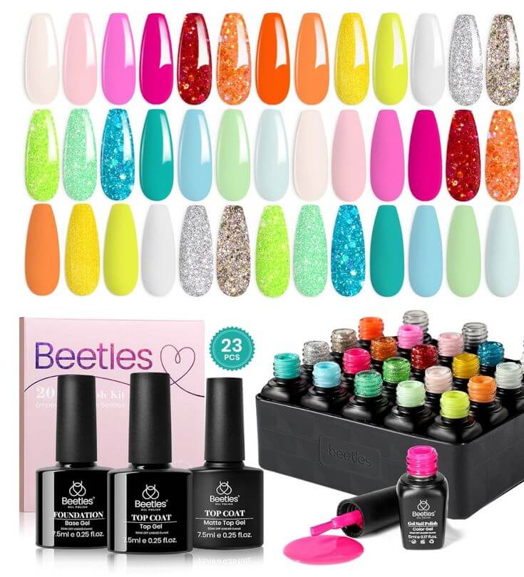 Summer Lovin’: The 5 Must-Have Gel Nail Polish Kits for Sun-Kissed Nails 1. Colors Diva of Divas - 23 Colors Gel Polish Set This kit is perfect for parties, holidays, and festivals, featuring easy-to-use products for a flawless summer daily beauty look.
Beetles Neon Gel Nail Polish Set  23 Pcs  