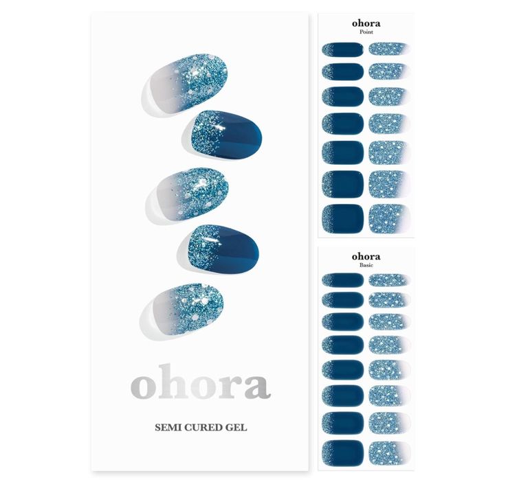 6 Gorgeous Sky-Blue Press-On Nails for All Seasons: Long Length The blue nails with added glitter create a rich shine and a sophisticated look. Particularly, this deep blue color can be easily styled with any outfit and across all seasons.
ohora Semi Cured Gel Nail Strips (N Waterbomb)