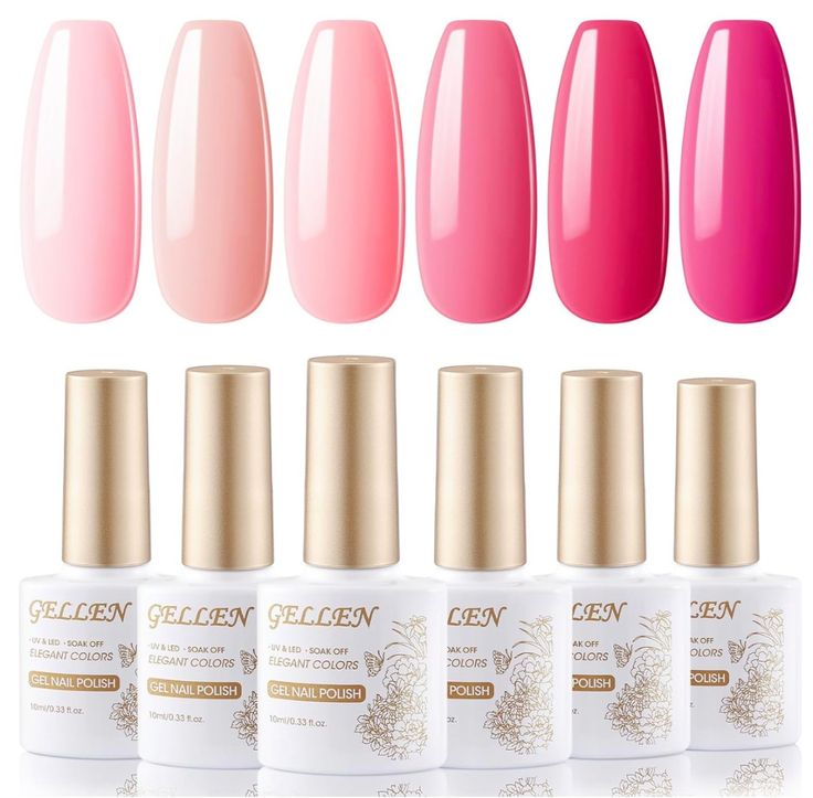 Pretty in Pink Peach: The Top 5 Gel Nail Polishes for a Radiant Glow Get the look: Rose Peach Gel Nail Collection
Gellen Pink Gel Nail Polish Kit - 6 Colors Hot Pink Series Rose Peach Magenta Tone, Classic Bright Pink Red Nail Gel Shades