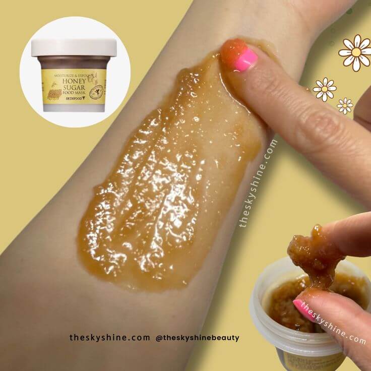 Sweet Skincare: A Review of SKINFOOD’s Honey Sugar Mask 1. Texture & Absorbs & Scent This mask wash pack has a soft texture and contains honey and very fine black sugar particles. It spreads smoothly on the skin. The fine black sugar particles do not irritate the skin when rubbed. 