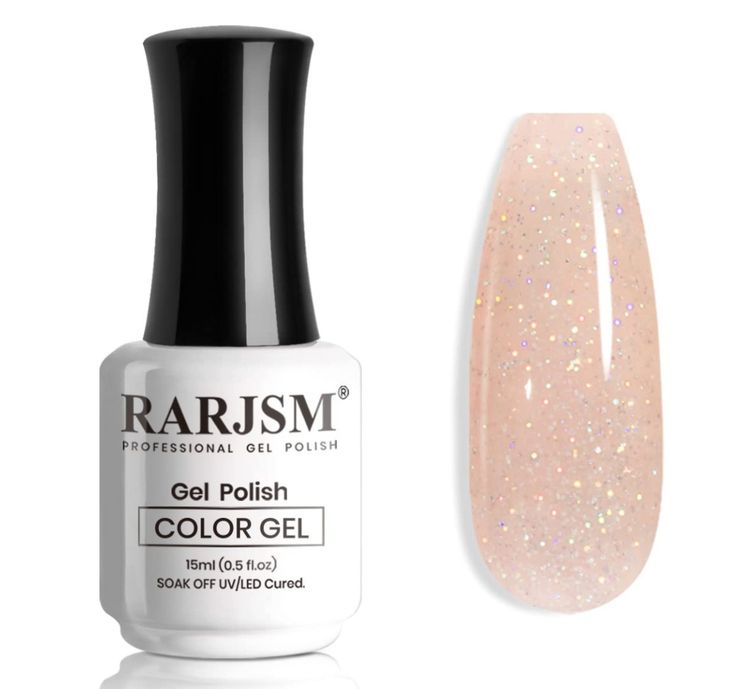 Pretty in Pink Peach: The Top 5 Gel Nail Polishes for a Radiant Glow 3. RARJSM – Peach Pink Glitter This gel nail polish features a neutral jelly color with a peachy-pink hue that exudes an all-season vibe. 
RARJSM , Peach Pink Glitter, Nude Gel Polish Peach Pink Rainbow Glitter Neutral Jelly Color 