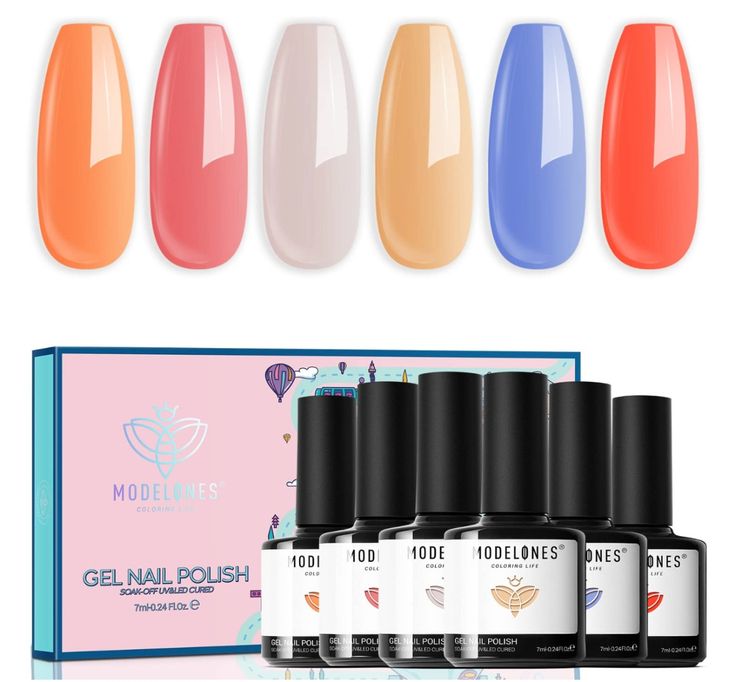 Best Coral Peach Gel Nail Polish Colors For All Season Nails
modelones Gel Nail Polish Set, 6 Colors Spring Light Orange Yellow White Blue Nude Peaches Coral Pink Apple Cider Summer Gel Polish Kit