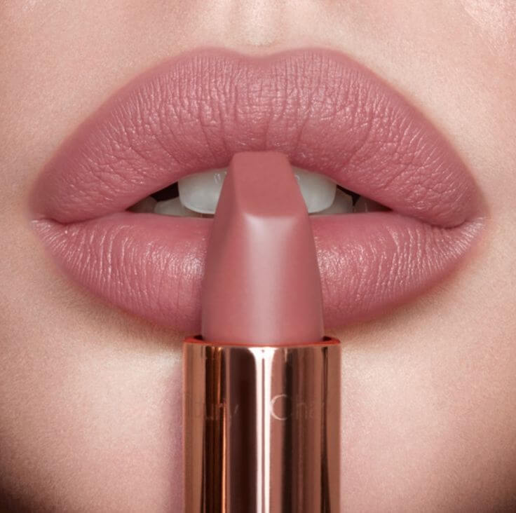 Best Sophisticated Peachy Nude Lipsticks for All Skin Tones 2. Charlotte Tilbury Matte Revolution Lipstick in Pillow Talk ORIGINAL This subtle peach nude lipstick allows you to easily create full lips with a smooth and elegant shade. 
Charlotte Tilbury Matte Revolution Lipstick in Pillow Talk ORIGINAL