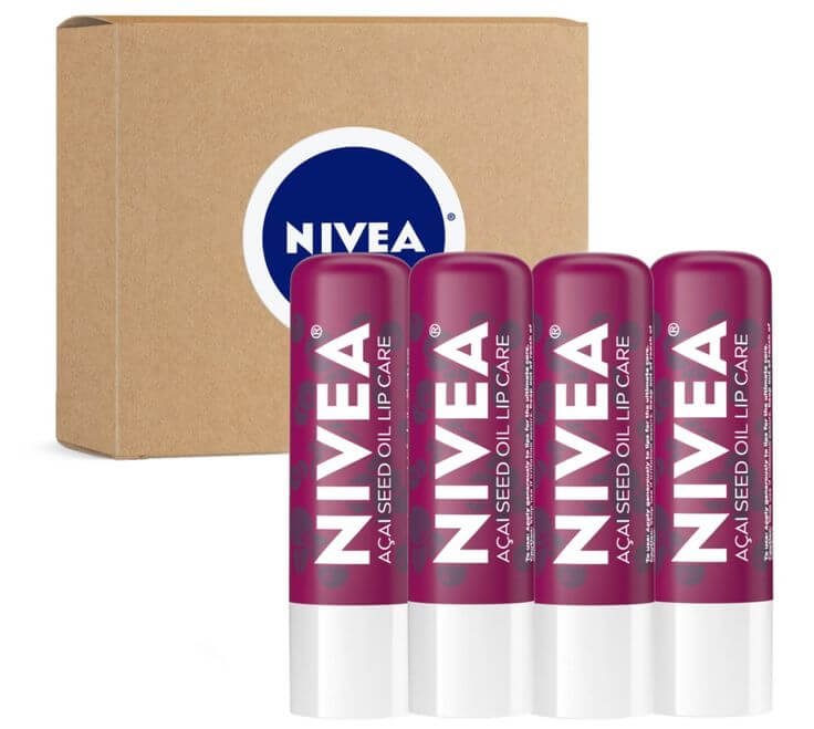 Best 5 Unisex Tinted Lip Balm Sticks for Hydrated Lips 5. NIVEA Lip Care in Acai Seed Oil If you want a more natural red lip color, this provides your lips with vitality and moisturizing power. 
NIVEA Vegan Lip Care Variety Pack, Acai and Hemp Seed Oil Shea Butter Lip Balm Sticks